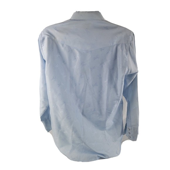 Vtg Stetson Saddle Tail Mens Shirt Sz L Embroidered Horse Pearl Snap Cowboy Blue - Picture 5 of 7